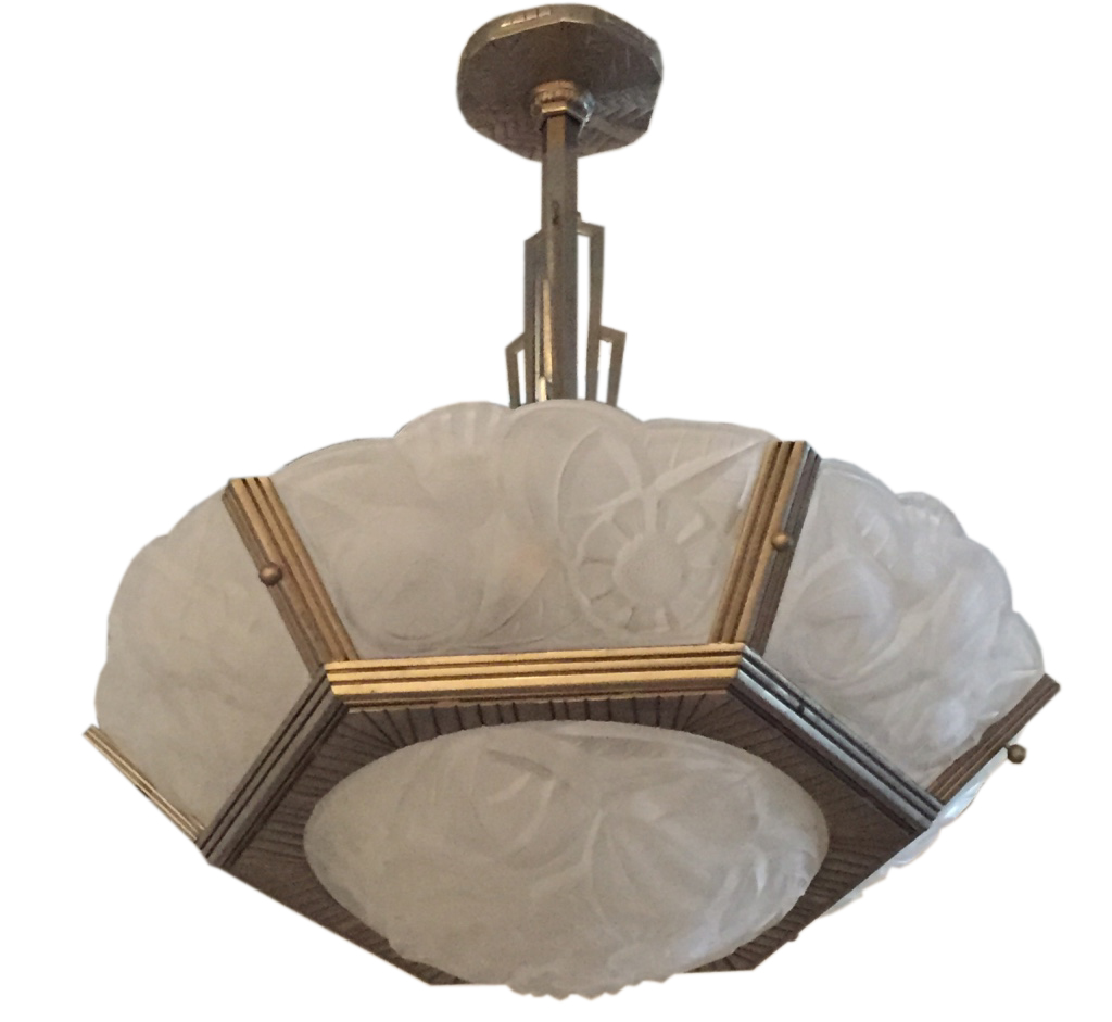 French Art Deco Chandelier Signed By Degue Modernism